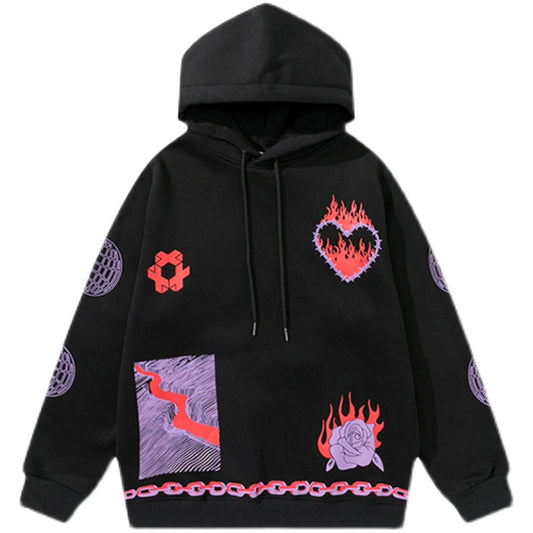 Niche Flame Print Hoodie