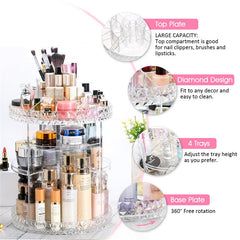 Diamond Pattern Cosmetic Desktop 360 Rotating Storage Box Acrylic Box Dressing Table Lipstick Skin Care Product Storage