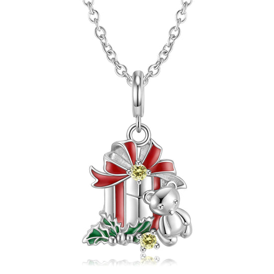 925 Sterling Silver Bear Bell Necklace Fashion Christmas Jewelry