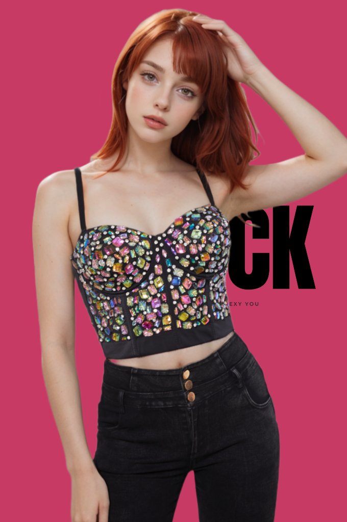 ONEPICK Colorful Rhinestone Bustier Crop Corset Cami Top