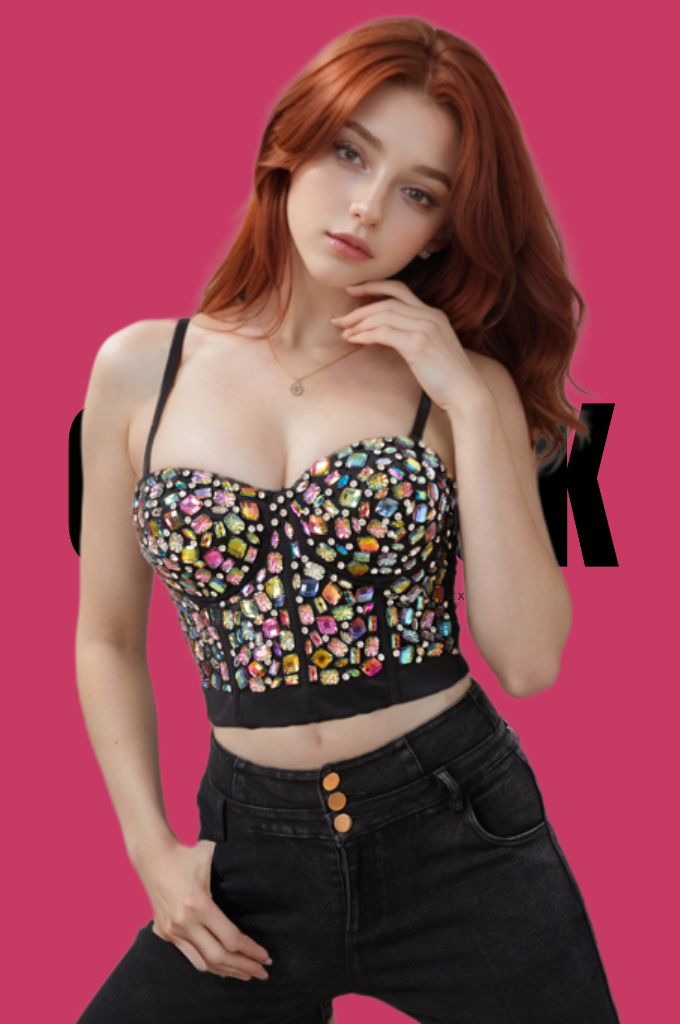 ONEPICK Colorful Rhinestone Bustier Crop Corset Cami Top