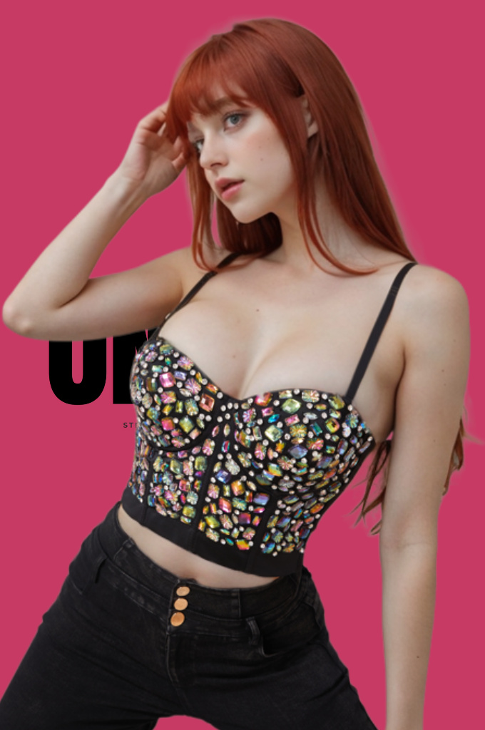 ONEPICK Colorful Rhinestone Bustier Crop Corset Cami Top