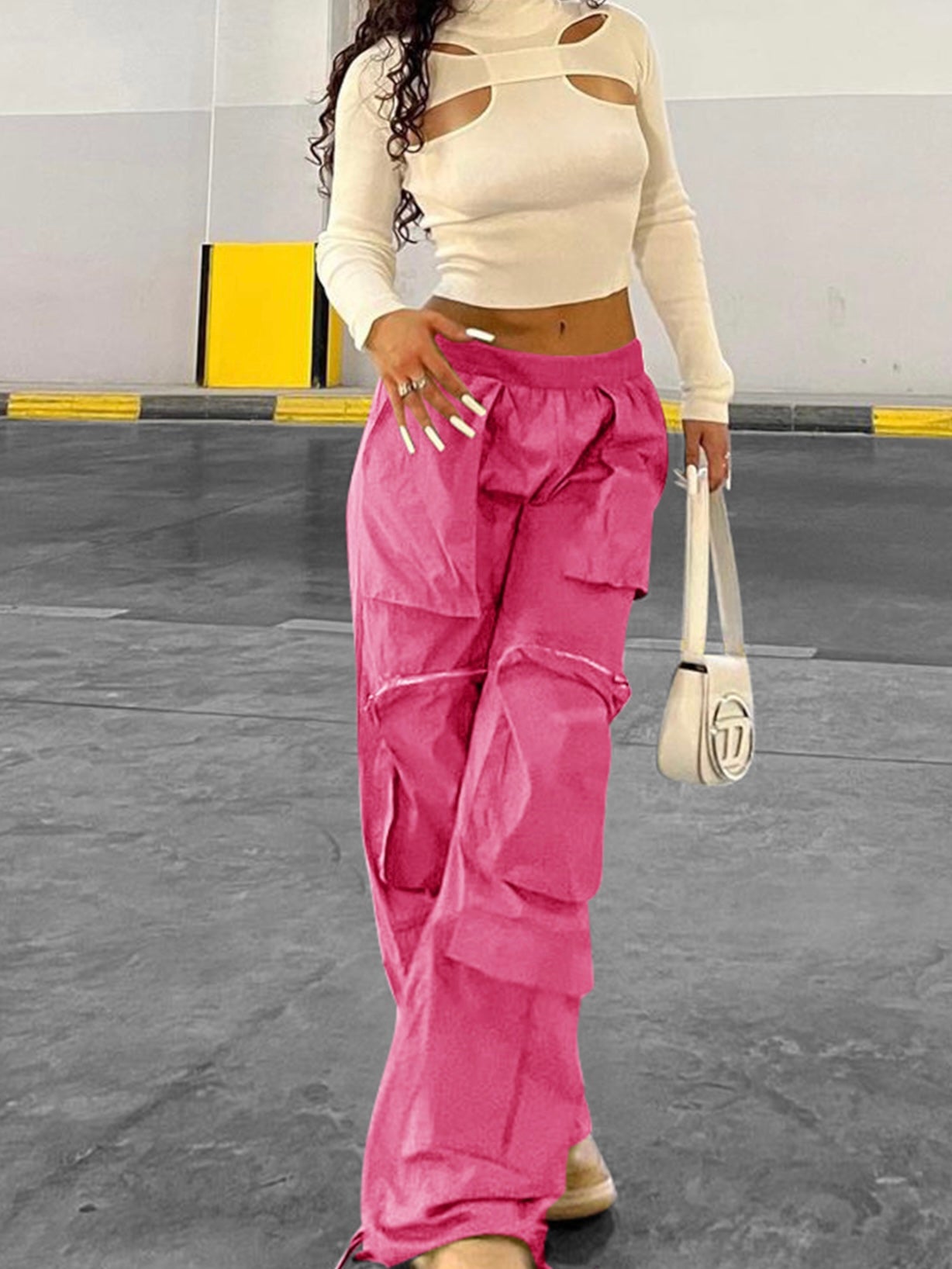 ONEPICK Hot Pink Flap Pocket Side Cargo Pants