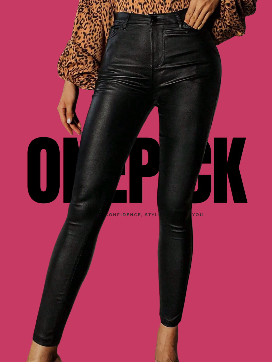 ONEPICK Black High Waist PU Leather Skinny Pants