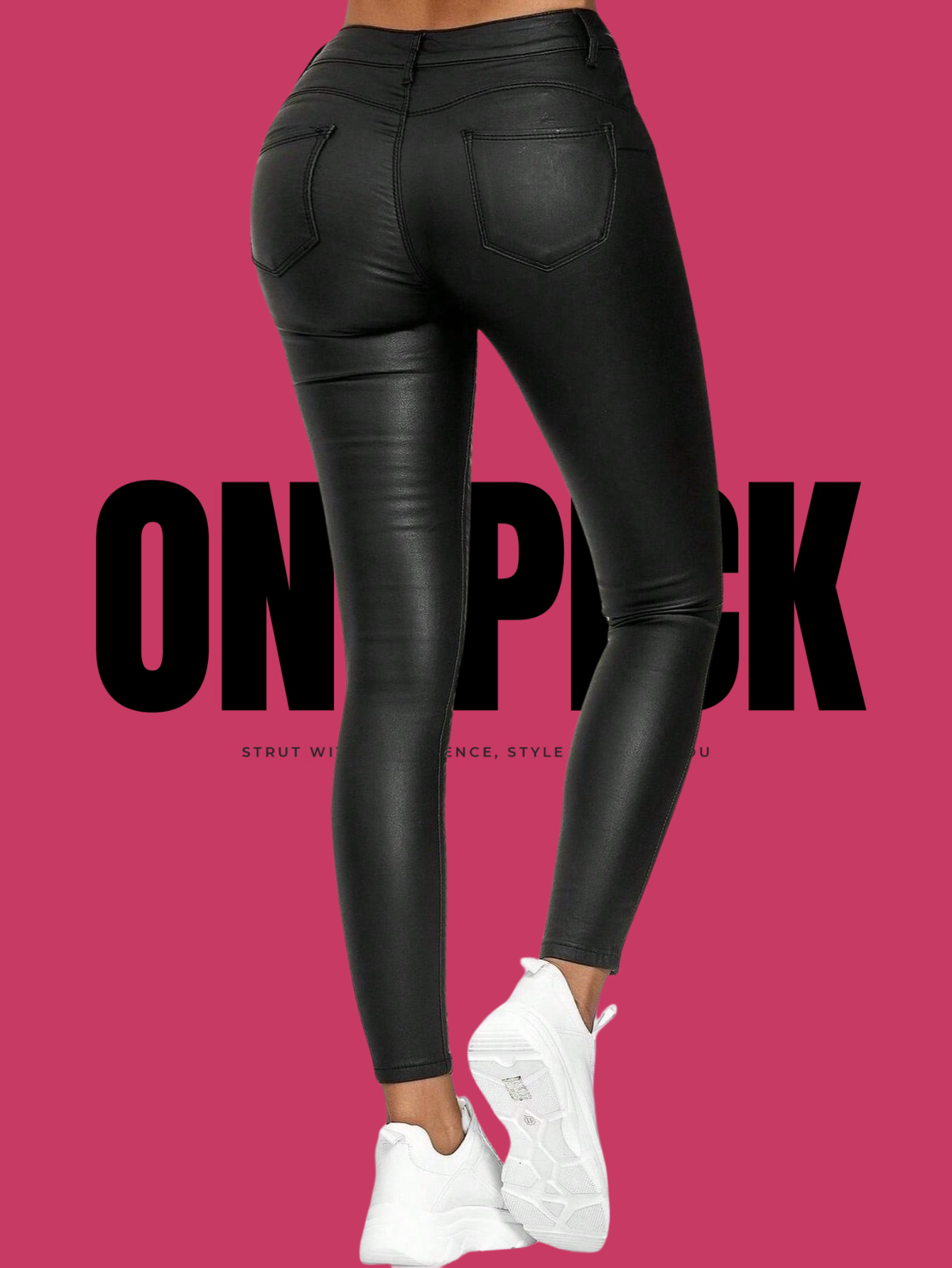 ONEPICK Black High Waist PU Leather Skinny Pants