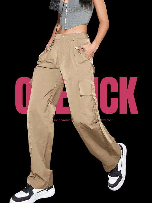 ONEPICK Flap Pocket Side Plicated Detail Cargo Pants