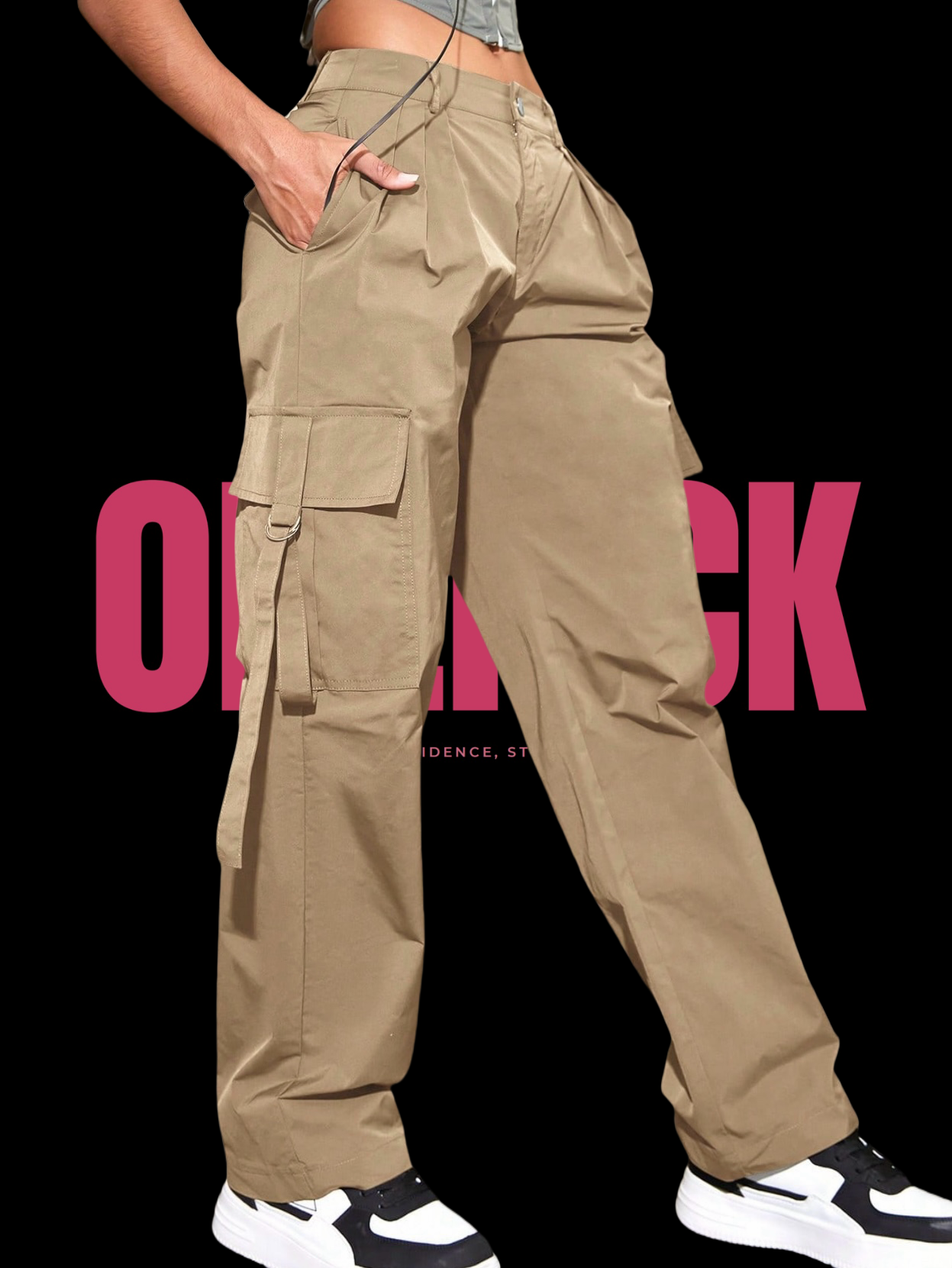 ONEPICK Flap Pocket Side Plicated Detail Cargo Pants