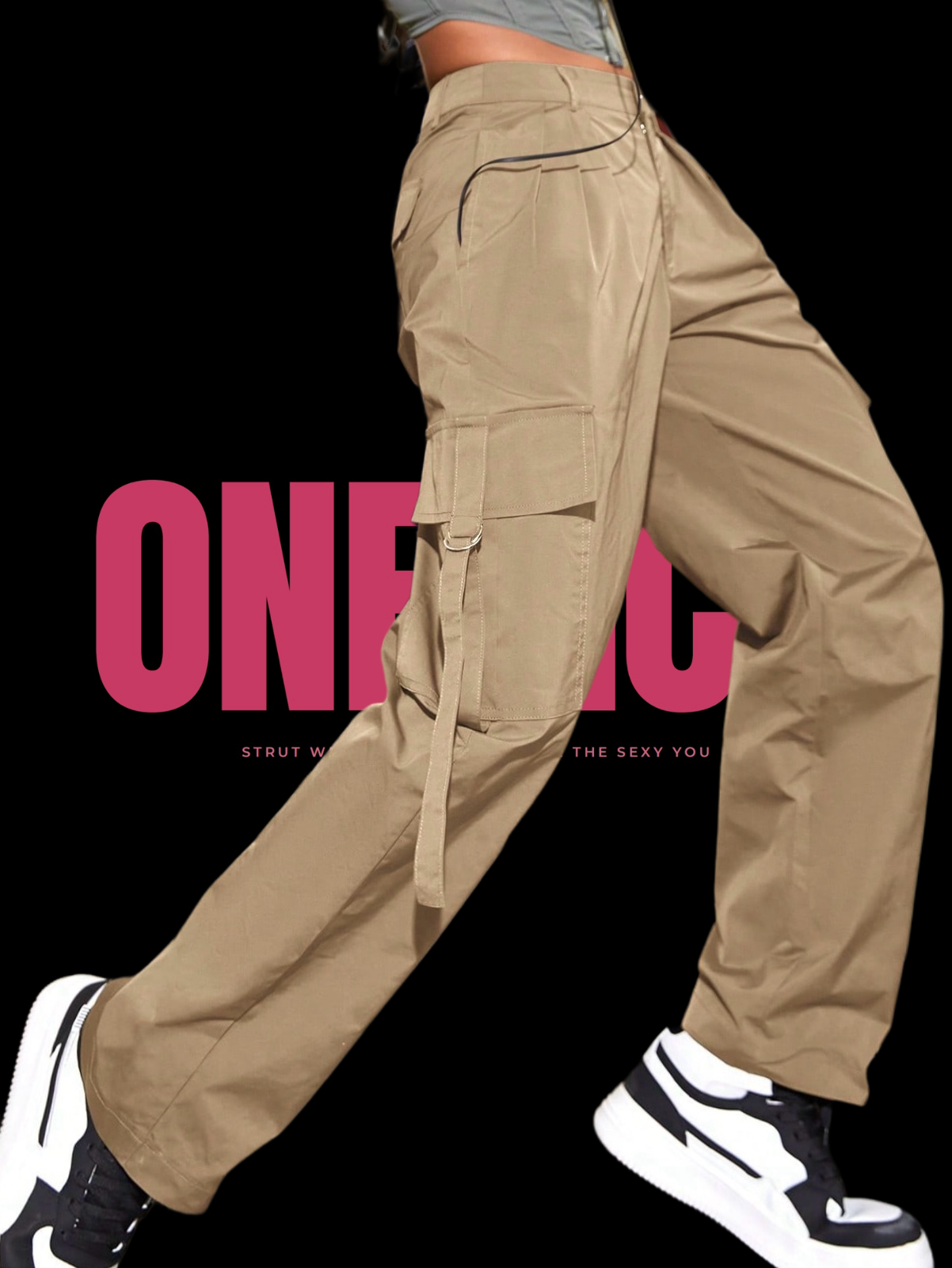 ONEPICK Flap Pocket Side Plicated Detail Cargo Pants