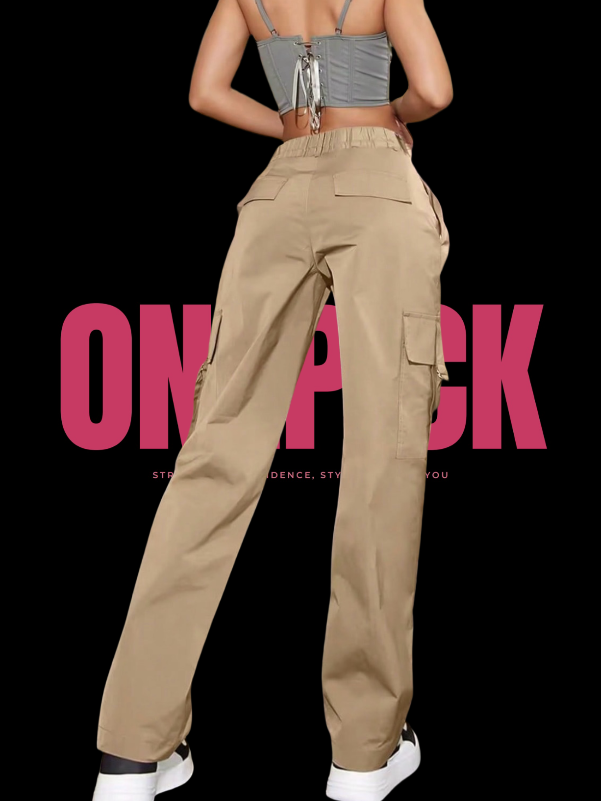 ONEPICK Flap Pocket Side Plicated Detail Cargo Pants