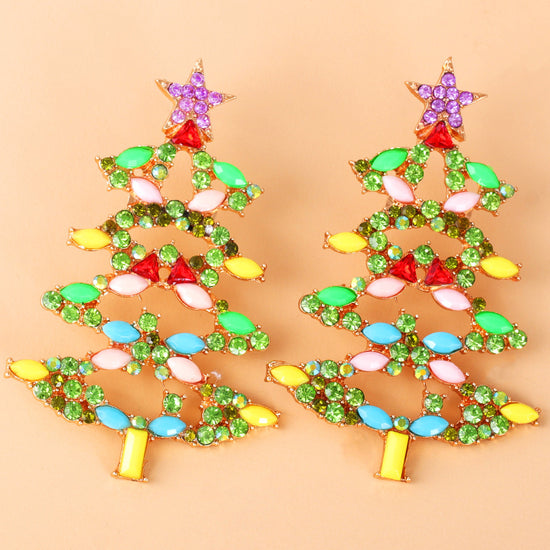 Fashion Hot New Cartoon Christmas Tree Earrings Diamond Jewelry